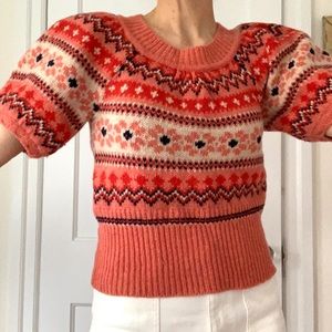 Anthropologie sweater, puff sleeves red and pink